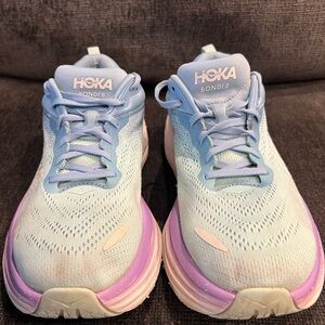 Hoka Bondi 8 Women's Running Shoes - Light Blue with Lavender Accents